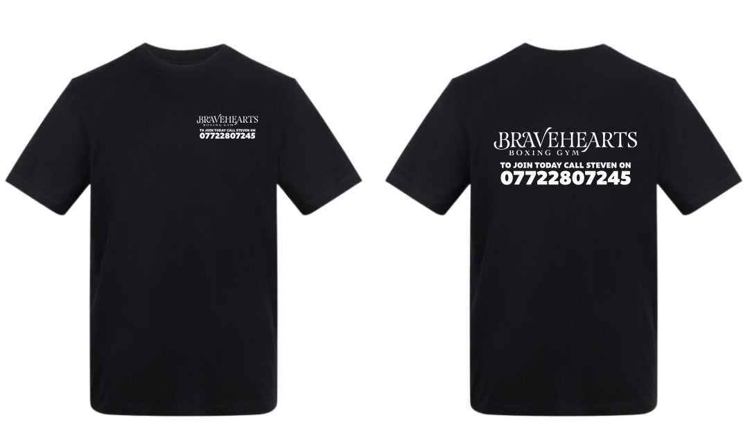 Braveheart Premium cotton T-shirt with front logo and upper mid back logo