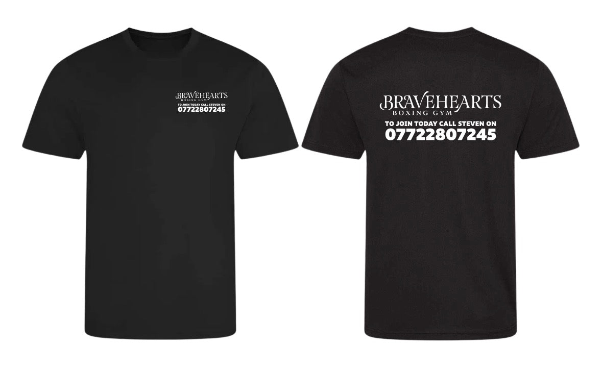 Braveheart Sweat-wicking Cool Tech T-shirt with front logo and upper mid back logo