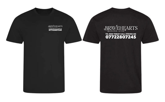 Braveheart Sweat-wicking Cool Tech T-shirt with front logo and upper mid back logo