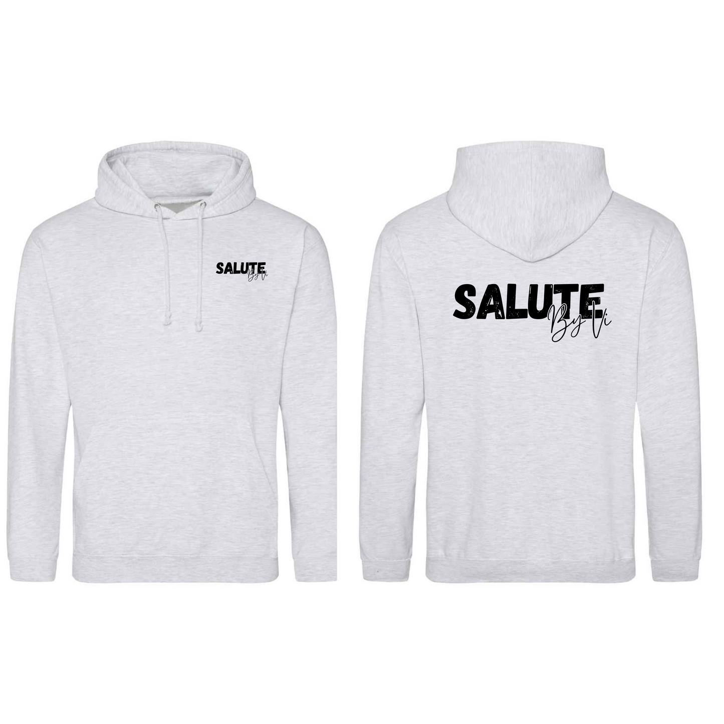 Salute with Vi standard Hoodie with front logo and upper mid back logo
