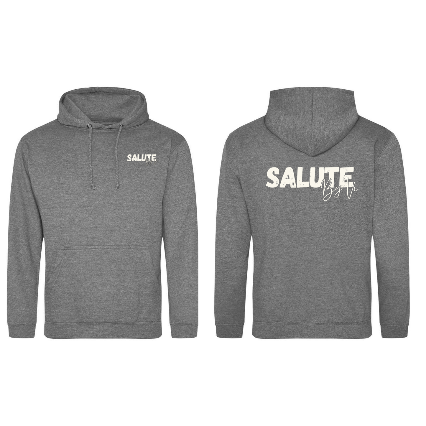 Salute with Vi standard Hoodie with front logo and upper mid back logo