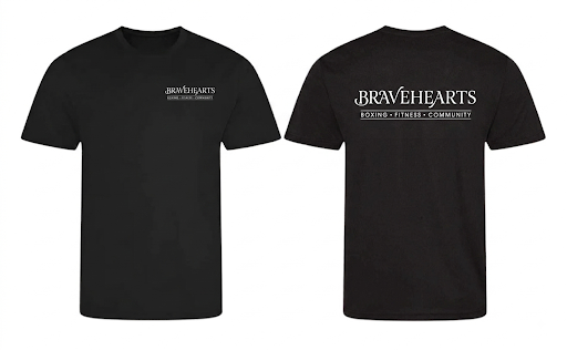 Braveheart Sweat-wicking Cool Tech T-shirt with front logo and upper mid back logo